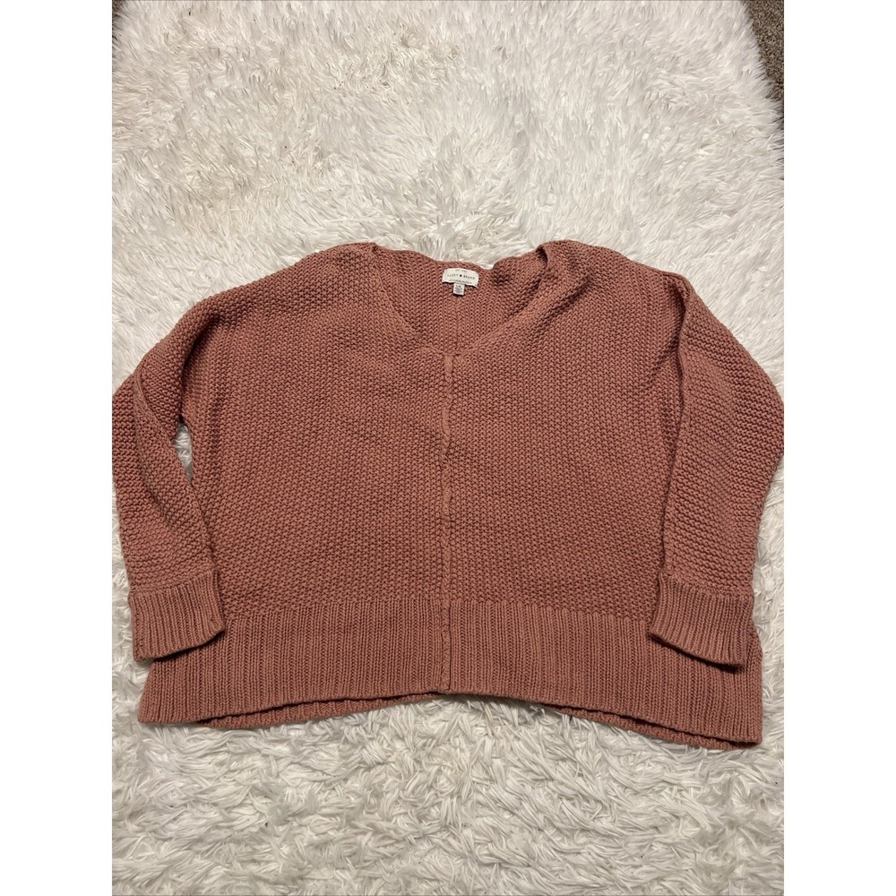 Women's Lucky Brand Pink Knit V Neck Crop Sweater Size Large